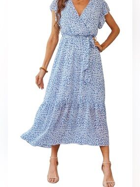 Pretty Garden Blue Flower Flowy Maxi Dress